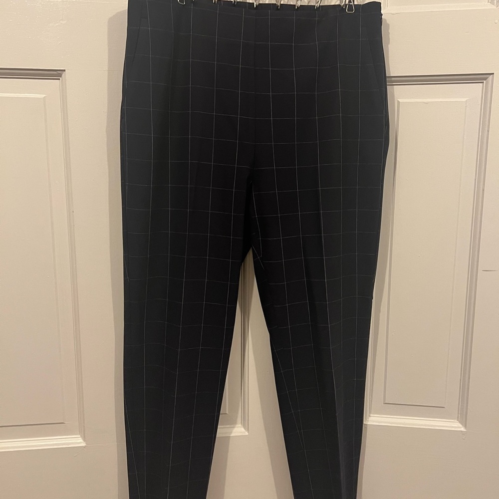 Ann Taylor Side-Zip Ankle Pant in Bi-Stretch - 6P, Navy Windowpane (Part of Set)